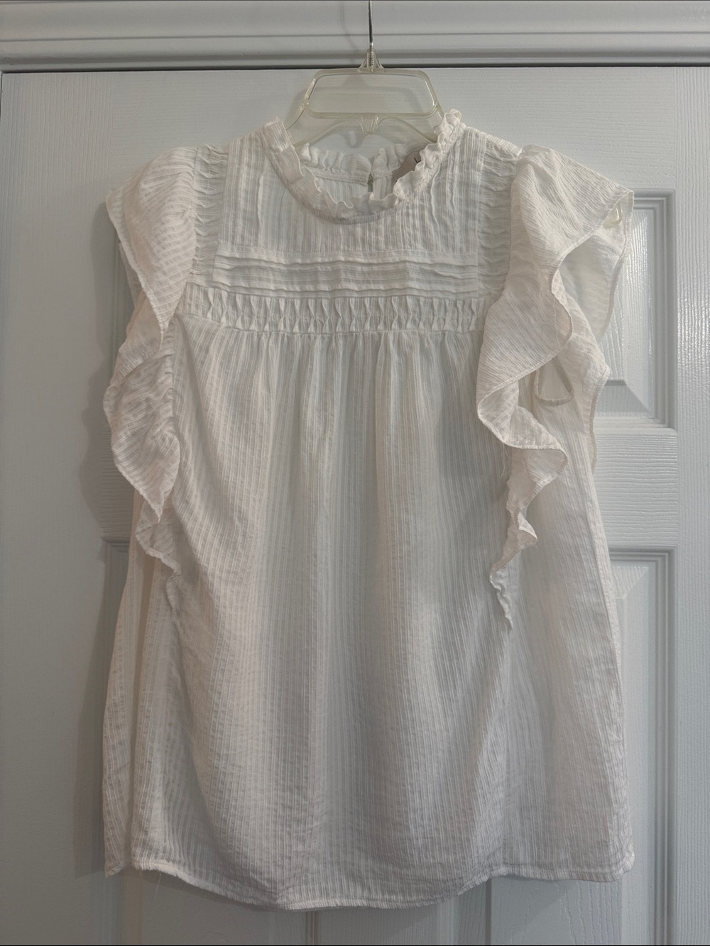 Loft White Ruffled Sleeveless Blouse